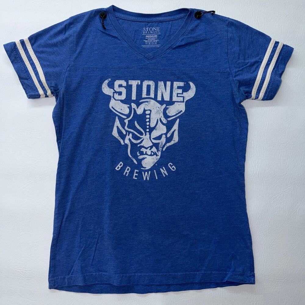 Stone Brewing Co T-Shirt Medium Blue Gargoyle Beer Craft Brewery Football Tee
